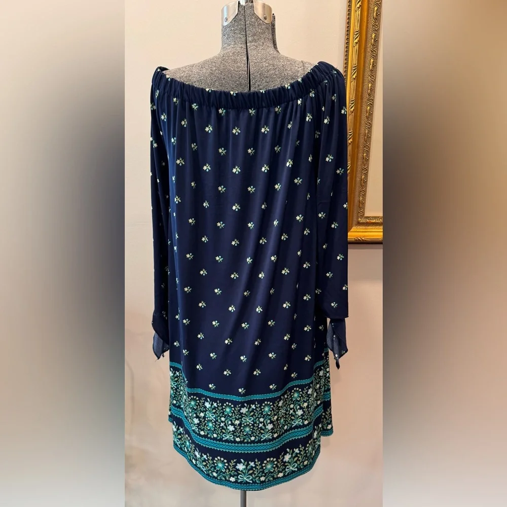 Tacera polyester elastic neck 3/4 sleeve‎ dark blue ladies dress size medium